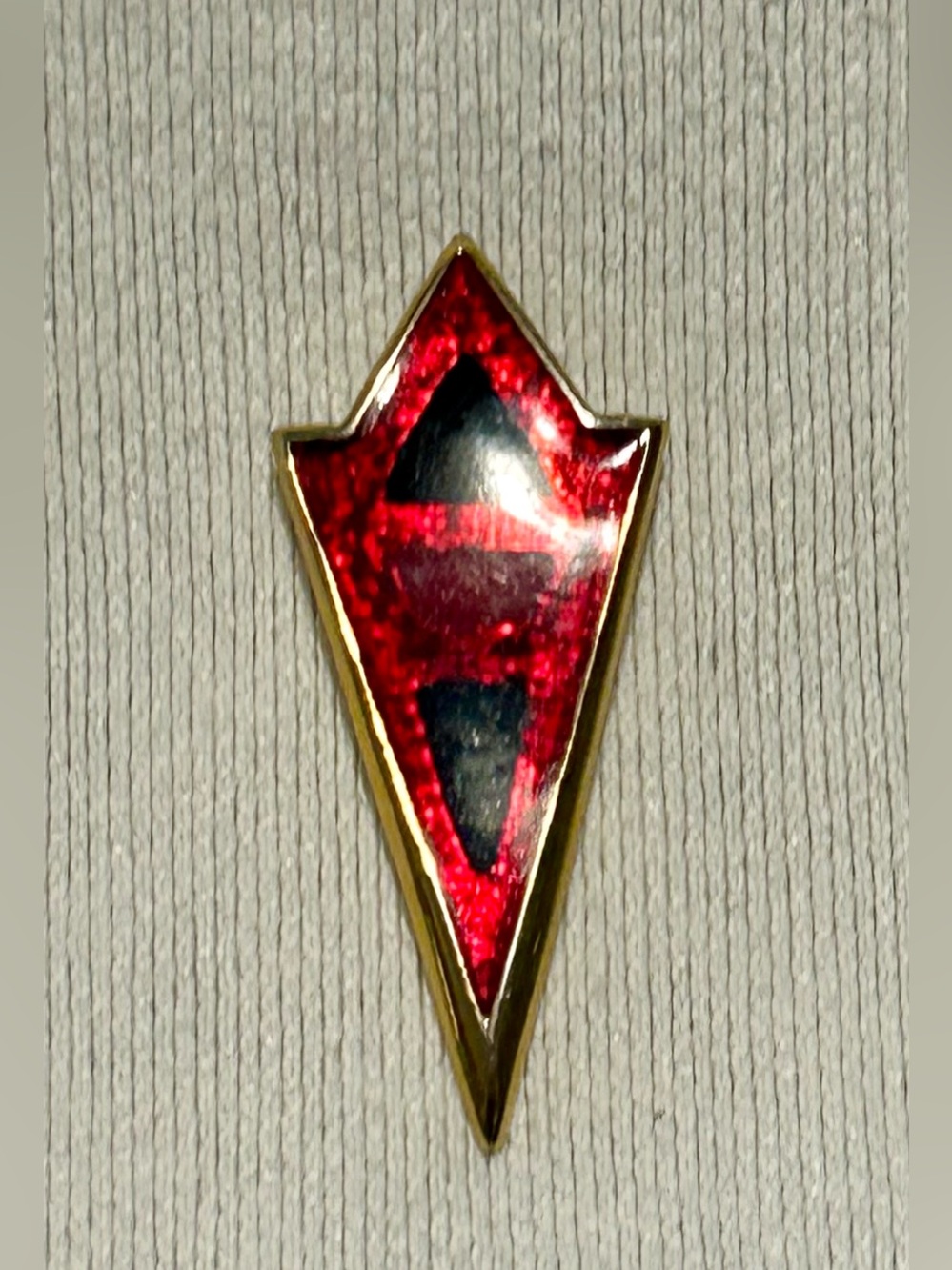 Vintage Red and Black Enamel Pointed Shield Pin Art Deco Geometric Retro